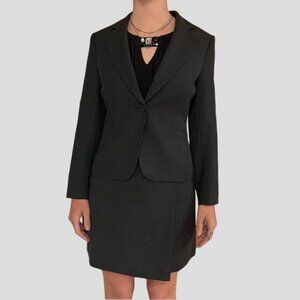 NWOT Holt Renfrew Wool Blend Fitted Blazer & Skirt Set Black with Grey Pattern